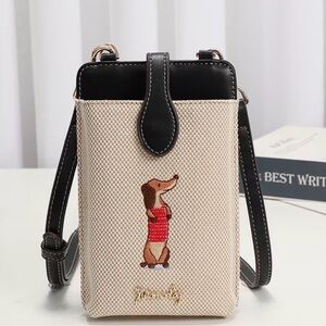 NEW Stylish Black Embroidered Dachshund Crossbody Bag